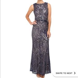 Vince Camuto Navy Geometric Sequins Dress